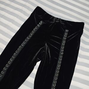 Midnight Hour Black Velvet Pants with Grommet Accents